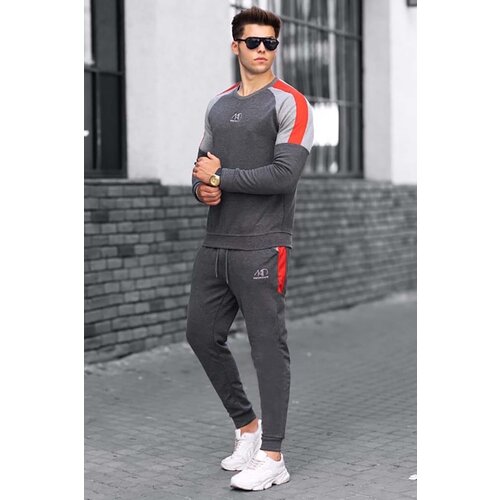 Madmext Anthracite Men&amp;#039;s Tracksuit Set with Stripe Shoulder 4670 Slike