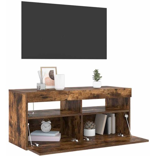  TV ormarić s LED svjetlima boja dimljenog hrasta 90x35x40 cm Smeđa Slike