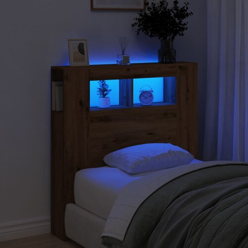 vidaXL LED posteljno vzglavje artisan hrast 100x18,5x103,5 cm inž. les Cene