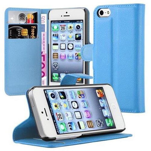 Cadorabo Ohi&amp;scaron;je, združljivo z Apple iPhone 5 / 5S / SE 2016 v nebesno modra - Za&amp;scaron;čitni ovitek z magnetnim zapiranjem, stoječo funkcijo in režo za kartice, (20551072) Slike