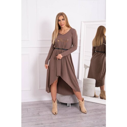 Kesi Dress with decorative belt and mocha inscription Slike