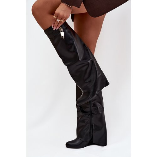 Boto Women's Platform Boots With Strap And Silver Detail Eco Leather Black Korivelle Cene