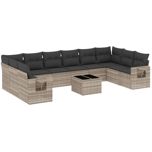 VidaXL 11-dijelni set vrtnih sofa poliratan s jastucima svijetlosivi Slike