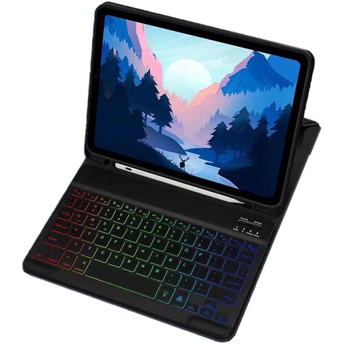 INF Usnjena torbica z RGB Bluetooth tipkovnico za iPad Black iPad 9,7 palca, (21683122) Cene
