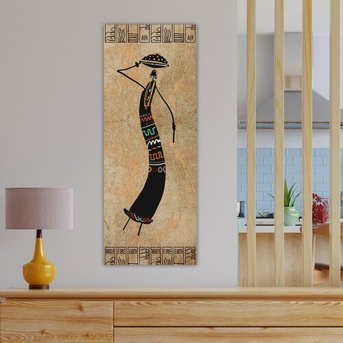 Wallxpert slika na platnu DKY51496126738, stilizovana afrička žena u crnoj haljini sa posudom na glavi, bež pozadina, 30 x 80 cm Slike
