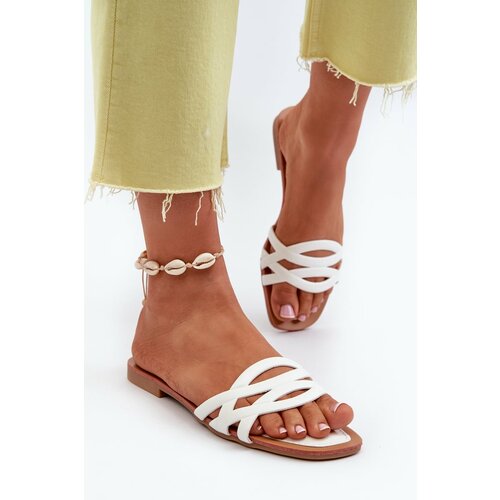 Kesi Women's flat heeled eco leather slippers, white, Moldela Slike