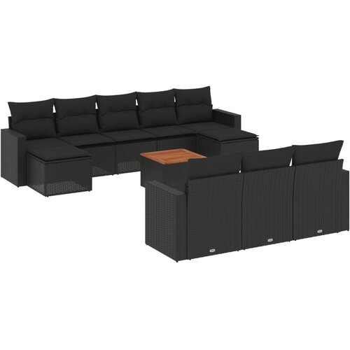  11-dijelni set vrtnih sofa od poliratana s jastucima crni Slike