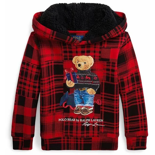 Polo Ralph Lauren Otroški pulover rdeča barva, s kapuco