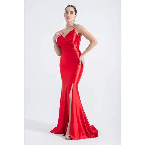Lafaba Women's Red Stone Strap Long Evening Dress
