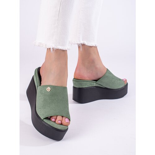SHELOVET green wedge flip-flops Cene