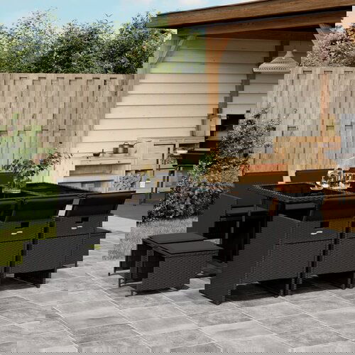 vidaXL 11-dijelni vrtni blagovaonski set s jastucima poliratan crni Cijene