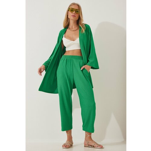 Happiness İstanbul Women's Green Kimono Pants Knitted Set Cene