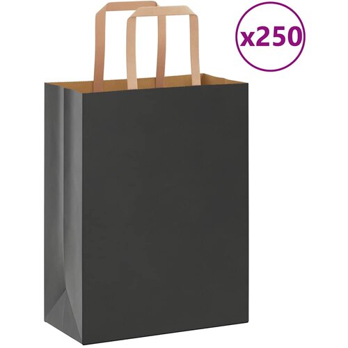 VidaXL Papirnate vrečke 250 kosov z ročaji črne barve 21x11x28 cm Slike