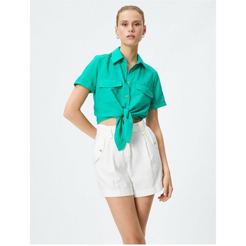 Koton Tie Front Shirt with Short Sleeves and Pockets Viscose Blend. Slike