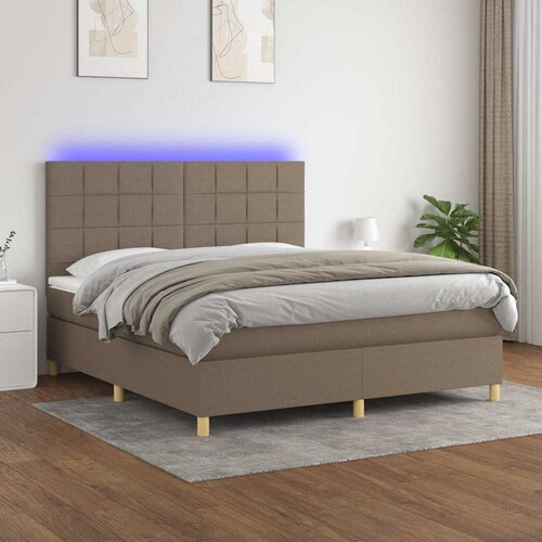  Krevet box spring s madracem LED smeđesivi 180x200 cm tkanina Cijene
