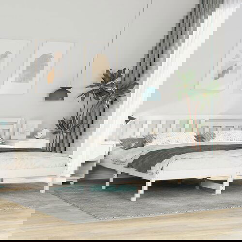 vidaXL Konstrukcija postelje Bela 200 x 200 cm Masivno borovo les Cene