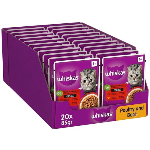 Whiskas Vlažna hrana za odrasle mačke, Piletine i govedina, 85gr, 20 komada Slike