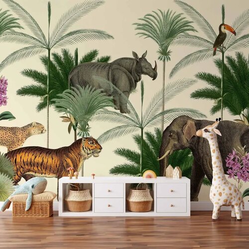  Foto tapeta - Jungle Land With Animals in the Style of Old Engravings 343x256 Samoljepljiva Cijene