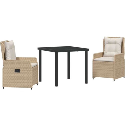 3 Komadni vrtni set za objedovanje bež poli ratan Vrtni stol crni 80x80x73 cm kaljeno staklo Cene