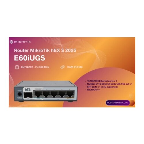 MikroTik Ruter E60iUGS hEX S, 5 x GB LAN/1 x WAN/2.5GbE SFP + USB3. Cene