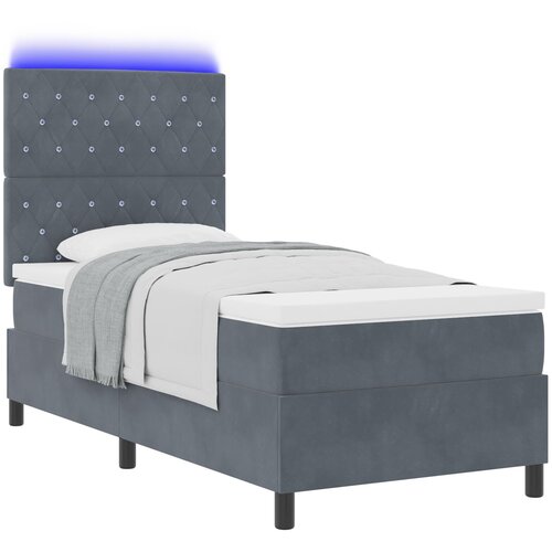 VidaXL Box Spring Postelja z Blazino in LED Temno Siva 90x200 cm Žamet Slike