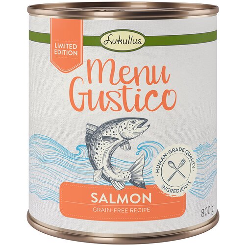 Lukullus Varčno pakiranje &amp;quot;Menu Gustico&amp;quot; 12 x 800 g - Losos s korenjem, lucerno in &amp;scaron;pinačo Slike