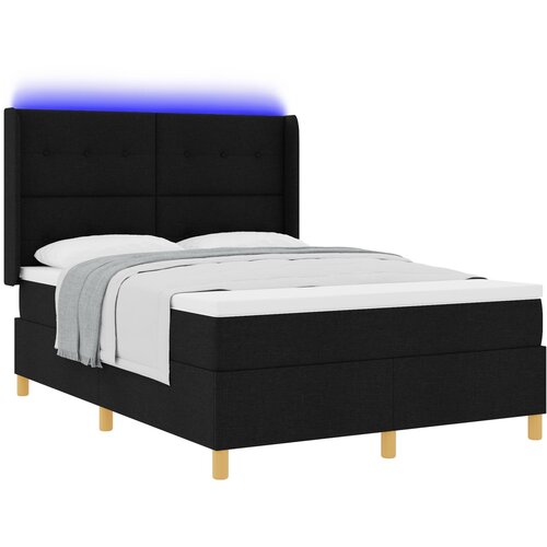 VidaXL Postelja s vzmetnico in LED svetlobo Črna 140x200 cm Tkanina Slike