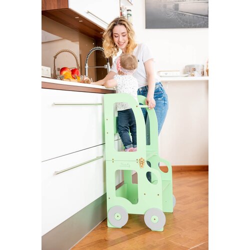 ToddlerInFamily 2v1 MONTESSORI STOL�EK POMAGAL�EK-MOTIV AVTO (VE� BARV)-Zelena Cene