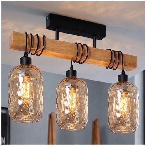 Brilagi Plafonski luster WOOD GLASS 3xE27/60W/230V borovina/crna/zadimljeno-smeđa Slike