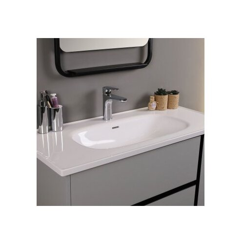 Hanah home Kupatilski ormarić sa umivaonikom i ogledalom (2 komada) Linear Light Grey Slike