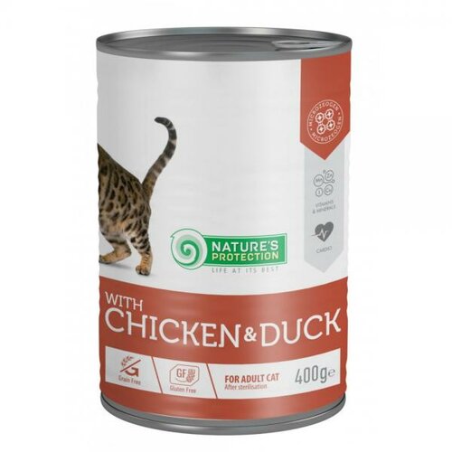 Natures Protection cat sterilised chicken&duck konzerva 400g Slike