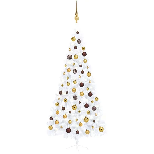  Umjetna polovica božićnog drvca LED s kuglicama bijela 210 cm