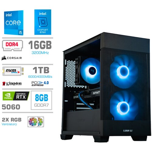 MEGA Računalnik MT S7X i5-14400F/RTX5060/16GB/1TB-4.0/750W/Brez OS/črna RGB + Estetski napajalni kabli [Svetlo modra / Črna], (5000130897) Cene