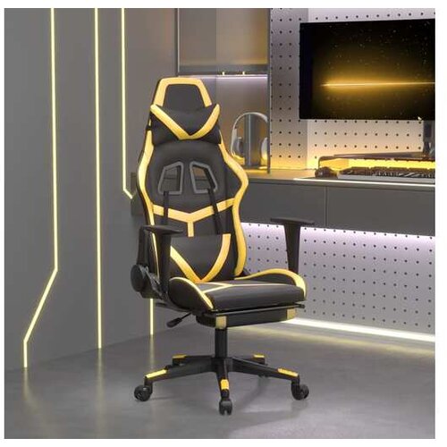  Gaming stol z oporo za noge črno in zlato umetno usnje Cene