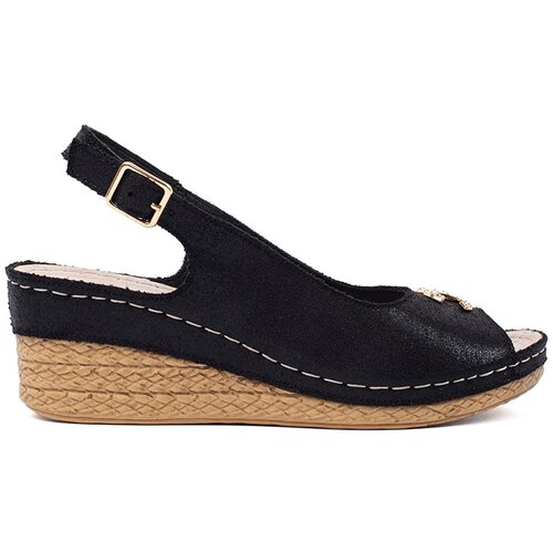 GOODIN Black wedge sandals with buckle Cene