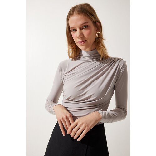  Women&amp;#039;s Stone Gathered Detailed High Neck Sandy Blouse Slike