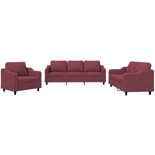 VidaXL 3-dijelni set sofa s jastucima crvena boja vina od tkanine Slike