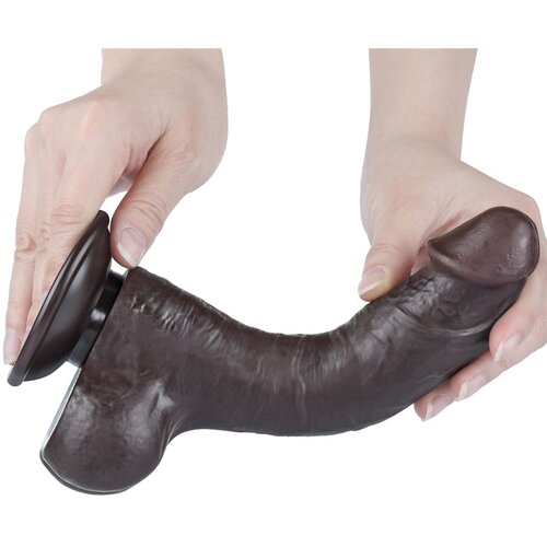 Lovetoy 2024 Sliding-Skin - dvostruki slojeviti dildo s testisima - 20 cm (smeđa) Slike