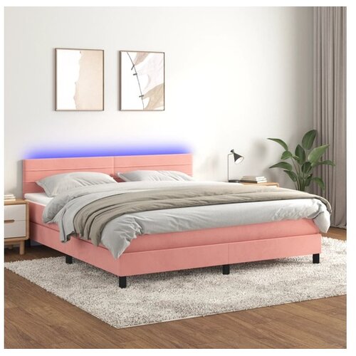  Box spring postelja z vzmetnico LED roza 160x200 cm žamet Cene