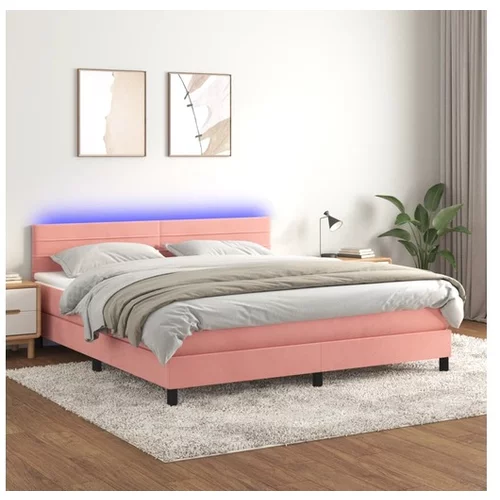  Box spring postelja z vzmetnico LED roza 160x200 cm žamet