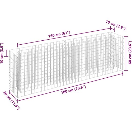  Gabionska sadilica od pocinčanog čelika 180 x 30 x 60 cm Slike