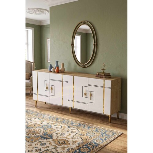 Hanah home komoda Ilay 180, 180 cm, hrast Sapphire / bela / zlatna Cene