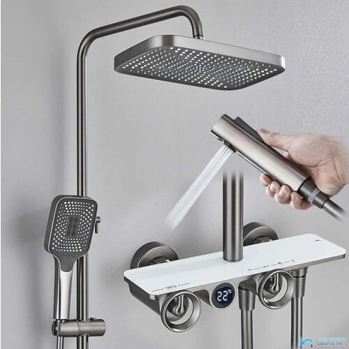  luksuzni nadzidni termostatski tuš sustav u različitim bojama | Tuš ELITE EDITION ELT1104 - Premium linija - Gun metal - bjela Cijene