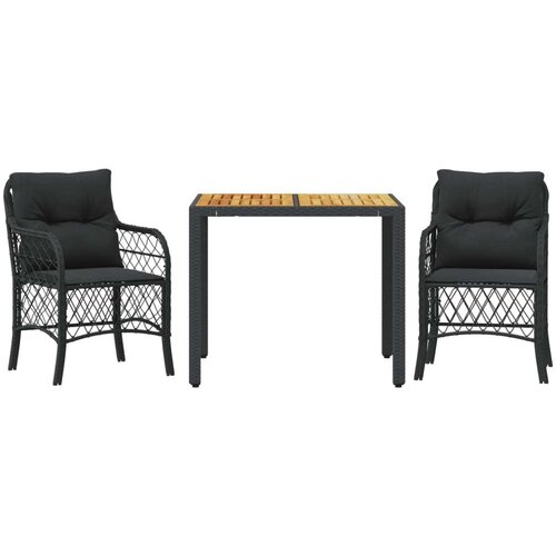  3-dijelni bistro set s jastucima crni od poliratana Slike