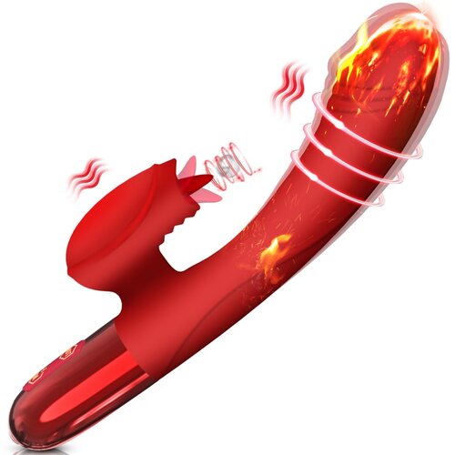 SuperLove Heating &amp;amp; Licking Powerful Rabbit G-Spot Vibrator Red Slike