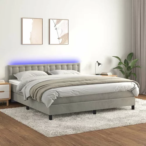  Box spring postelja z vzmetnico LED svetlo siva 160x200cm žamet, (20791498)