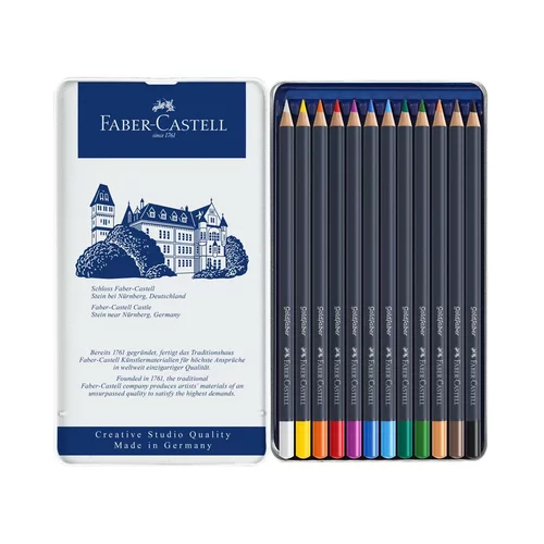 Faber-castell Barvni svinčniki 12 barv, kovinska škatla Goldfaber