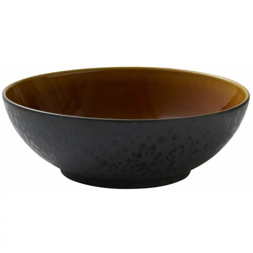 Bitz Skleda za solato iz črne keramike z notranjo glazuro v oker barvi Mensa, premer 30 cm