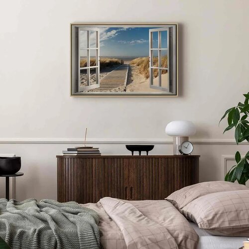  Slika - Window: View of the Beach 120x80 U prirodnom drvenom okviru Slike