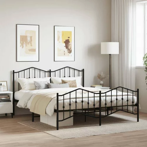 Metalni Kovinski posteljni okvir z vzglavjem in vznožjem črn 183x213 cm